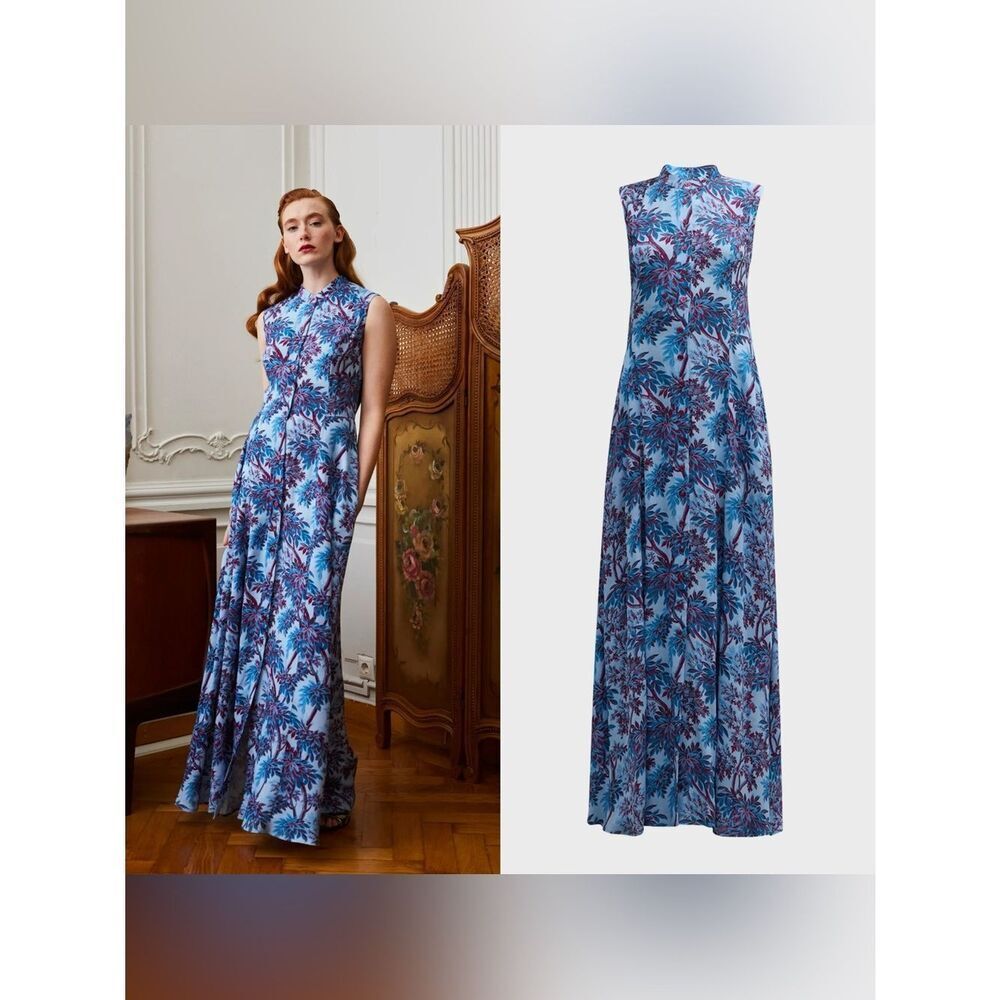 NWT Evi Grintela Carine Sleeveless Botanical-Print Maxi Dress